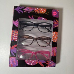 BETSEY JOHNSON READING GLASSES (+2.00) PINK, BROWN, BLACK NEW IN BOX
